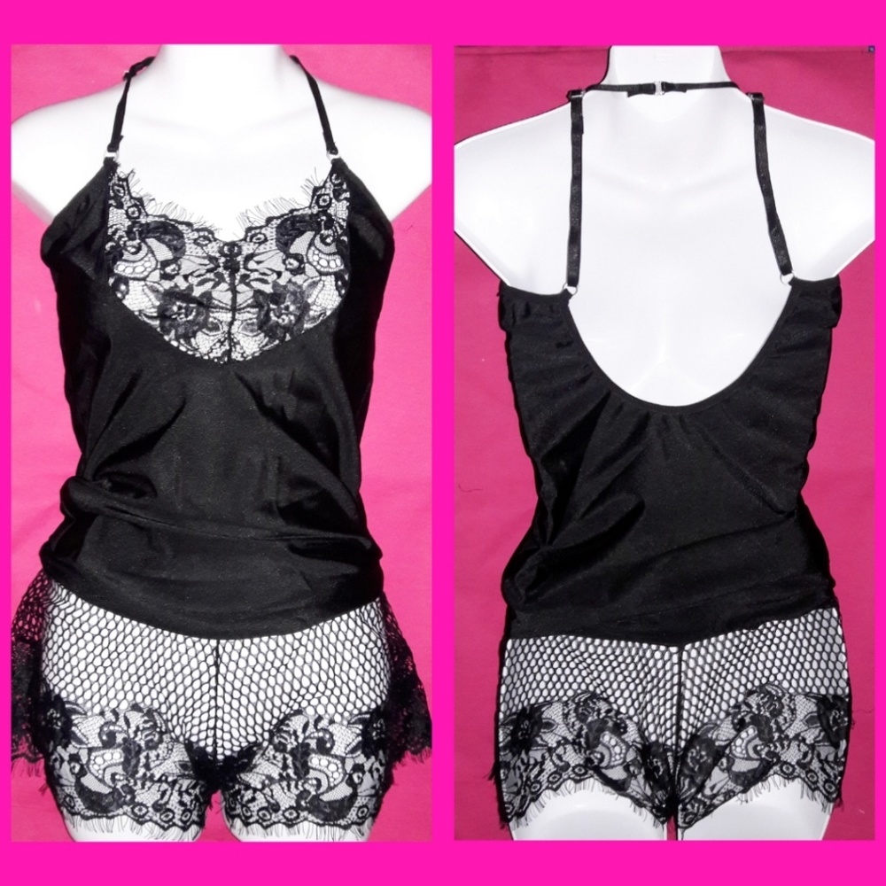 Black Blousy Eyelash Lace Mesh Romper - Picture 3 of 8